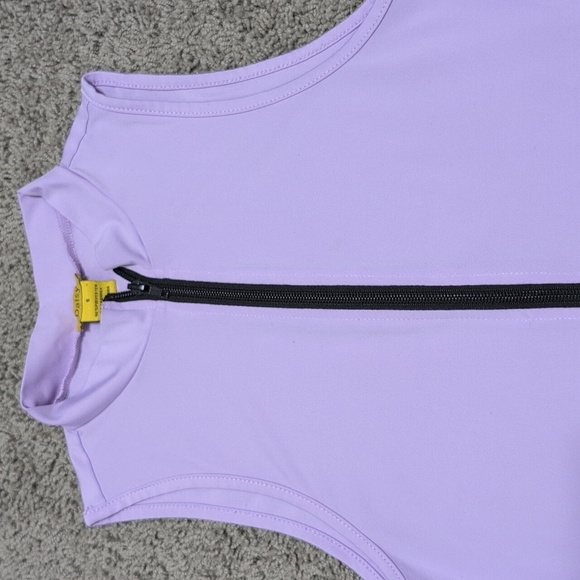 Daisy Pastel Lavender One Piece Zip Up High Neck Bodysuit Unitard Leotard Small - Picture 2 of 8